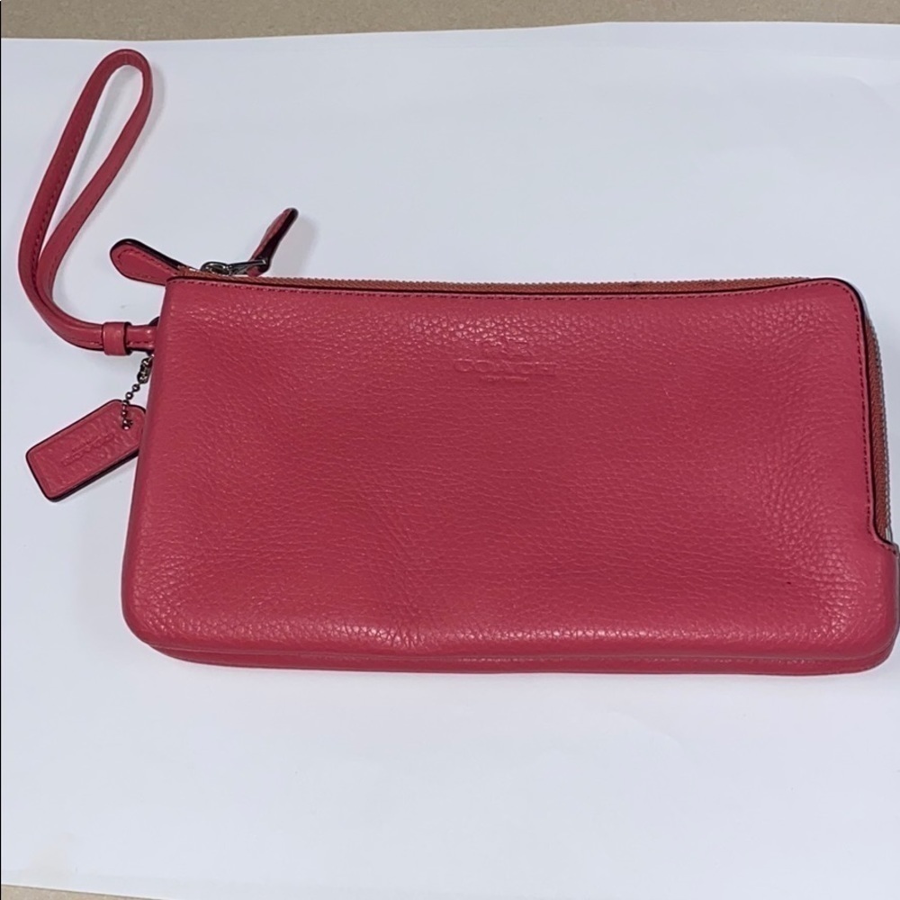 Coach Pink Pebbled Leather Double Wallet Wristlet